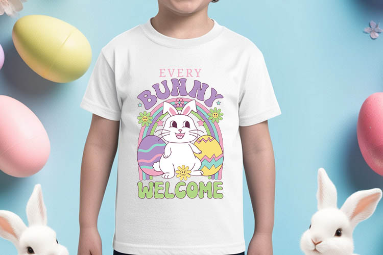 Every Bunny Welcome - Retro Easter Sublimation PNG Shirt Mockup Image.jpg