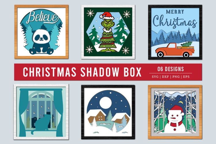 Paper Cut Christmas Layered Shadow Box SVG Bundle