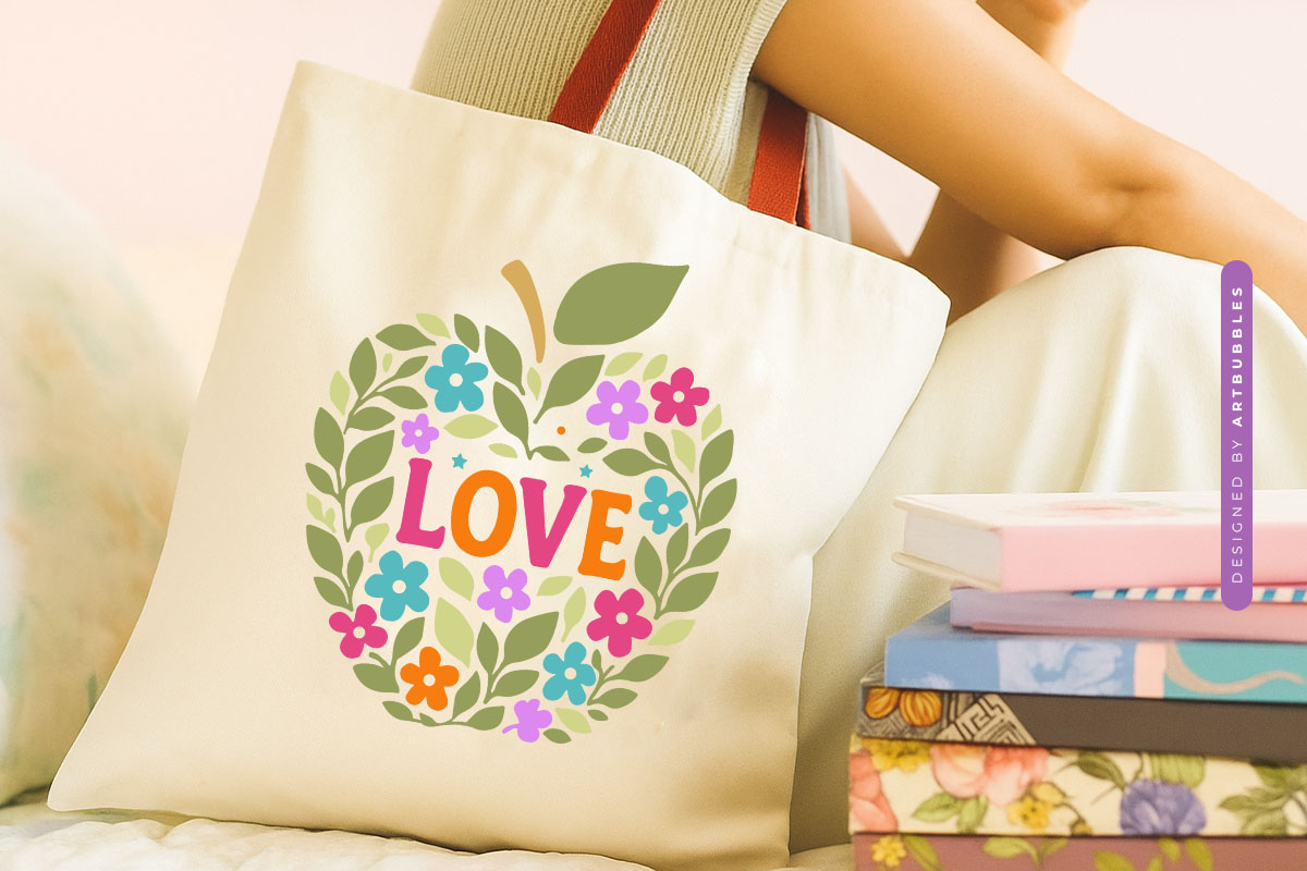 Love - Floral Teacher Apple SVG File Tote Bag Mockup Image.jpg