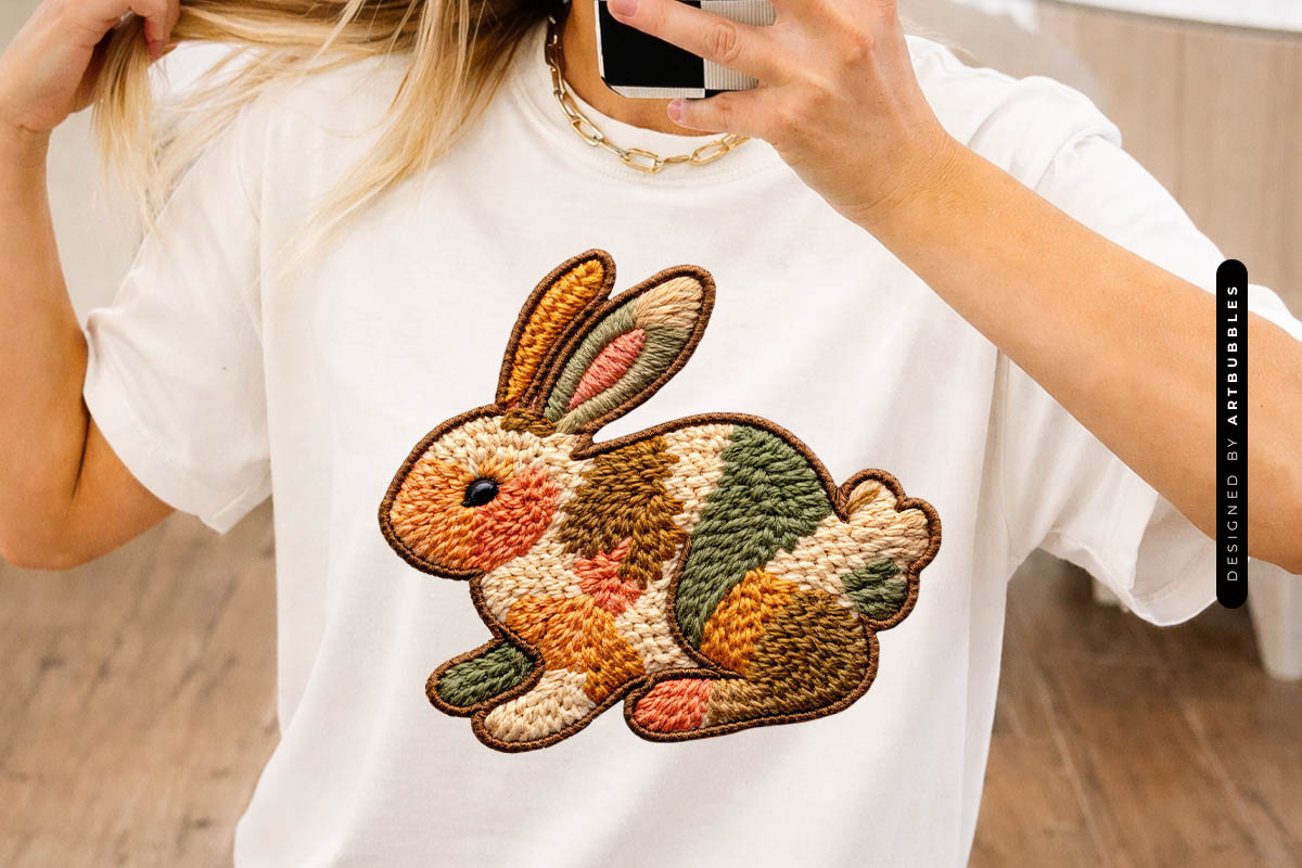Faux Embroider Easter Bunny Sublimation PNG