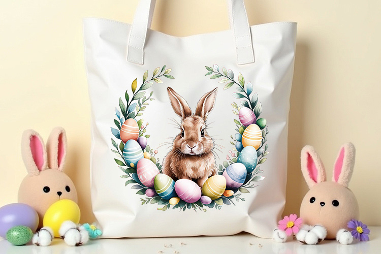 Easter Floral Bunny Wreath Sublimation Clip Art Tote Bag Mockup Image.jpg