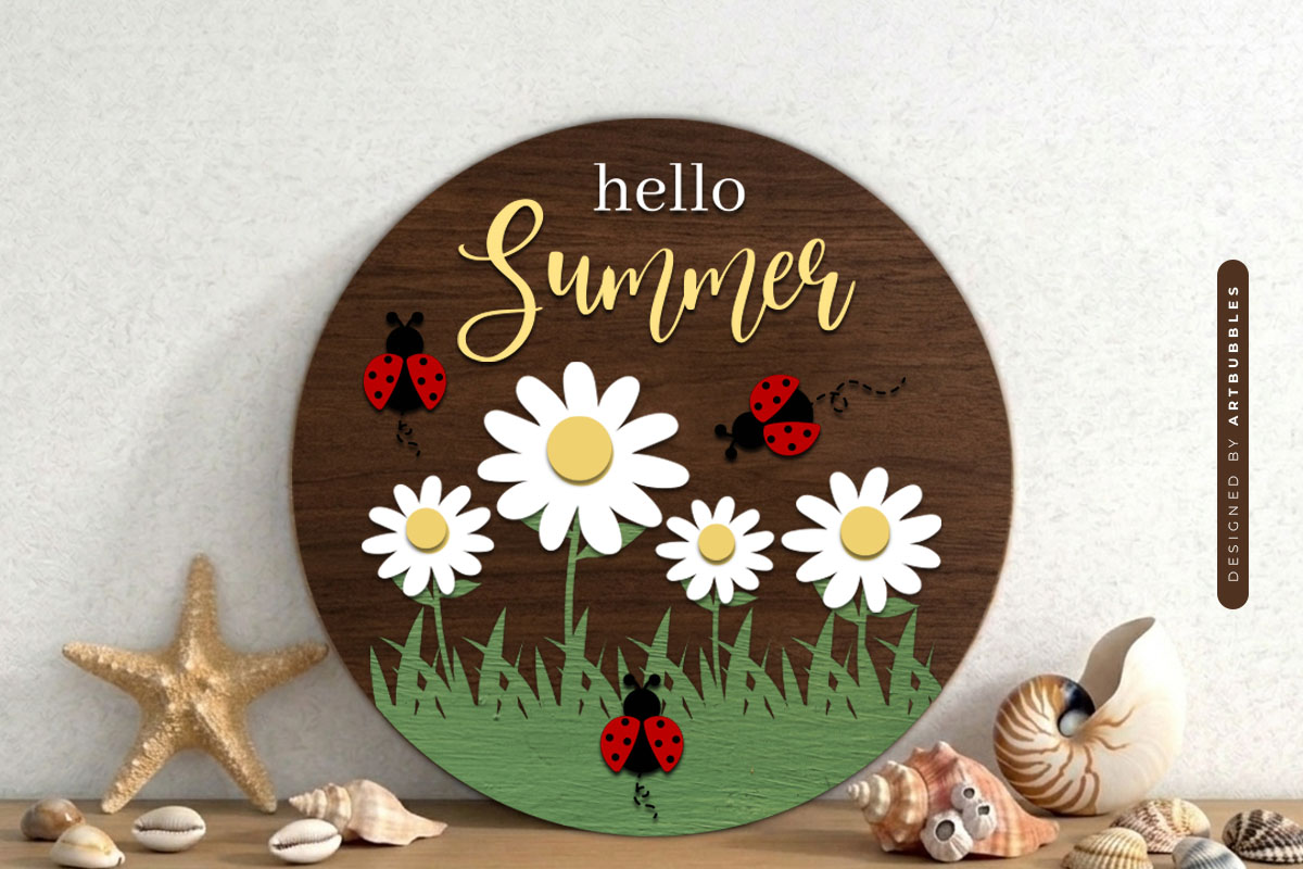 Floral Hello Summer Door Sign SVG Vector