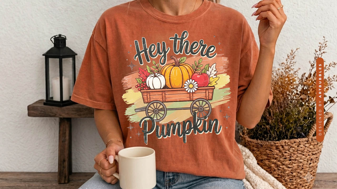 Hey There Pumpkin - Striped Fall PNG Sublimation Tshirt Mockup Image.jpg