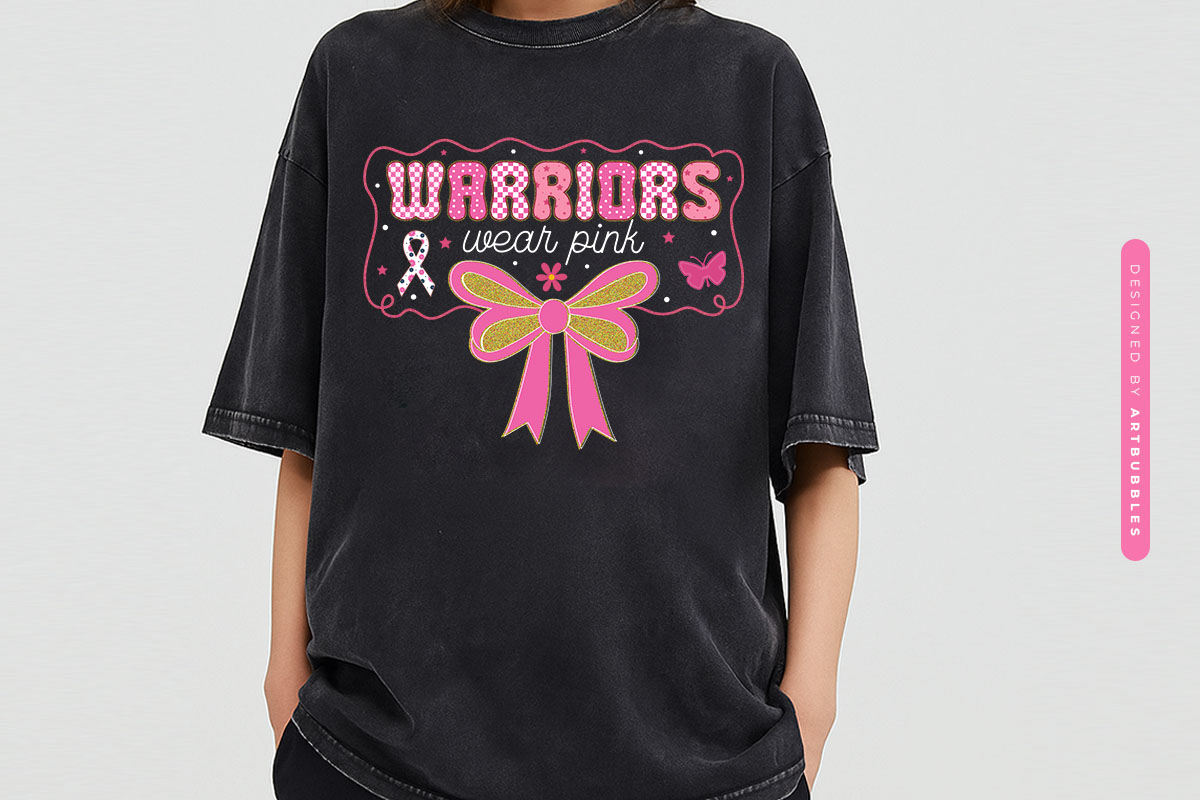 Warriors Wear Pink - Coquette Breast Cancer Sublimation Tshirt Mockup image.jpg