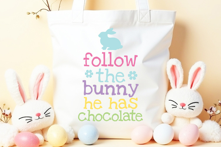 Follow the Bunny He Has Chocolate - Easter SVG Tote Mockup Image.jpg