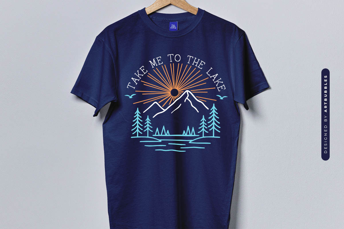 Take Me to the Lake SVG File Blue Shirt Mockup Image.jpg