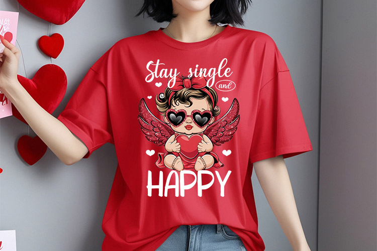 Stay Single and Happy - Coquette Valentines PNG Sublimation Shirt Mockup Image.jpg