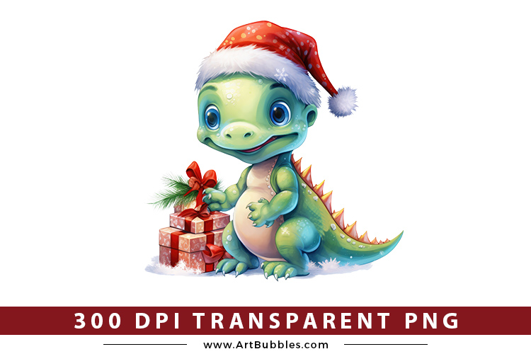Baby Dinosaur with Christmas Gifts Clipart