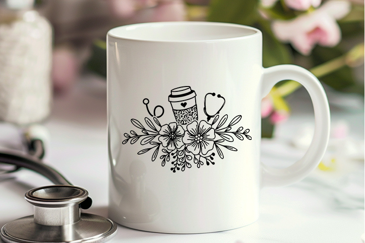 Stethoscope with Flower & Coffee Mug Outline Svg Clipart Mug Mockup Image.jpg