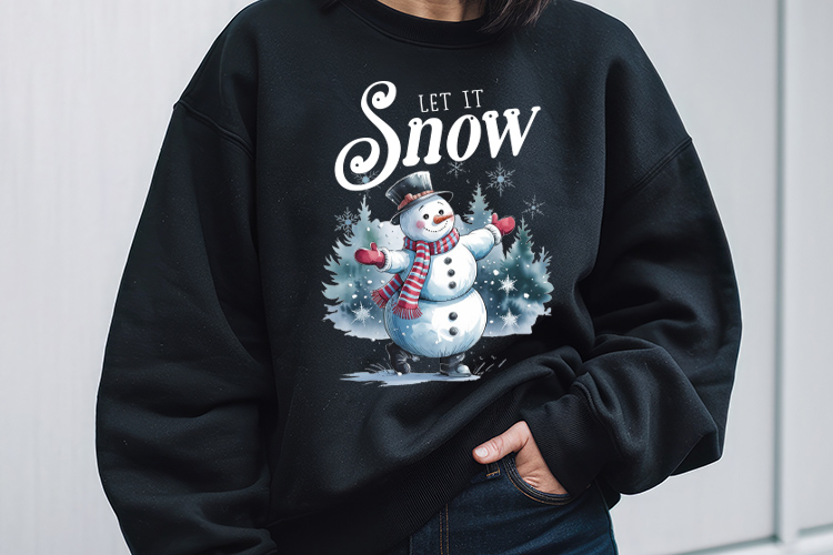 Let It Snow - Cozy Winter PNG Sublimation Black Sweatshirt Mockup Image.jpg
