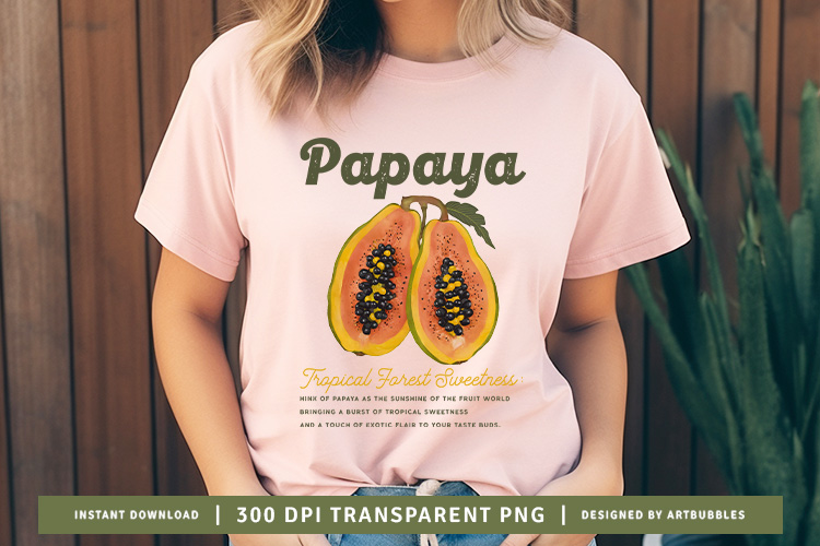 Papaya - Vintage Fruit PNG Sublimation Design