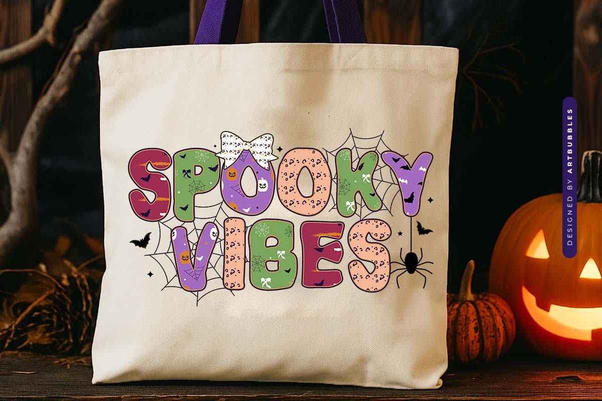 Spooky Vibes - Coquette Halloween Sublimation Tote bag Mockup Image.jpg