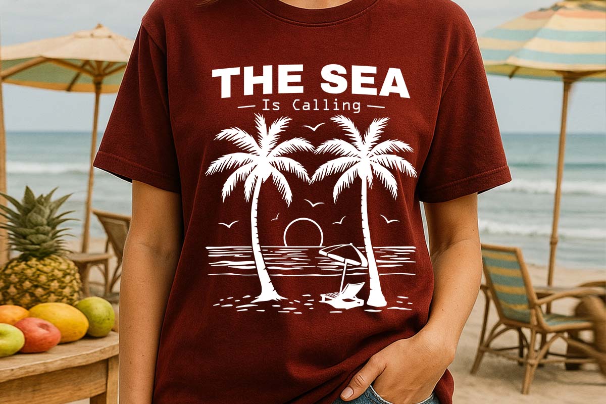 The Sea is Calling - Summer SVG for Cricut Tshirt Mockup Image.jpg