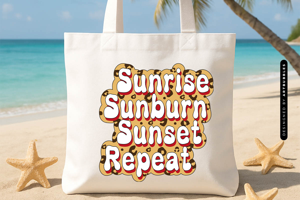 Sunrise Sunburn Sunset Repeat - Summer Sublimation Tote Bag Mockup Image.jpg
