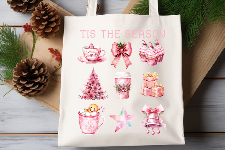 Tis the Season - Pink Christmas PNG Sublimation Tote Bag Mockup Image.jpg