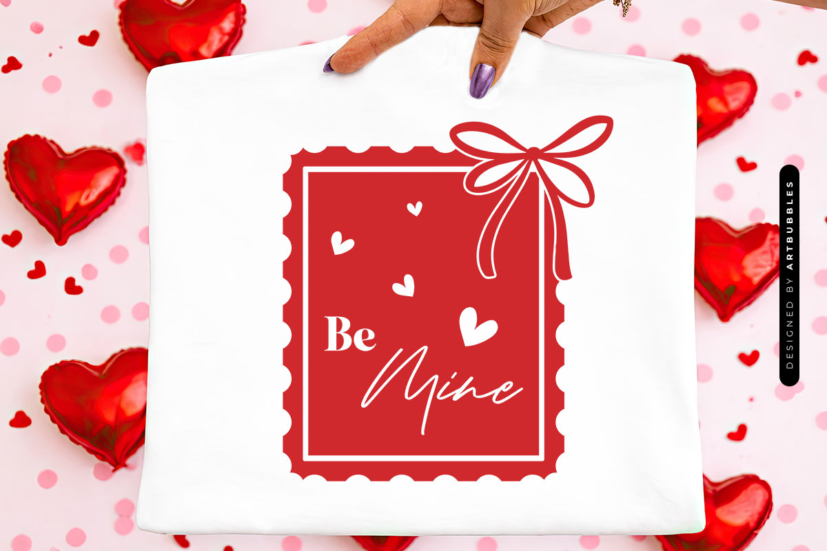Coquette Be Mine Valentine Postal Stamp SVG Tote Mockup Image.jpg