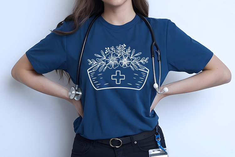 Outline Floral Medical Nurse Hat Clip Art SVG Shirt Mockup Image.jpg