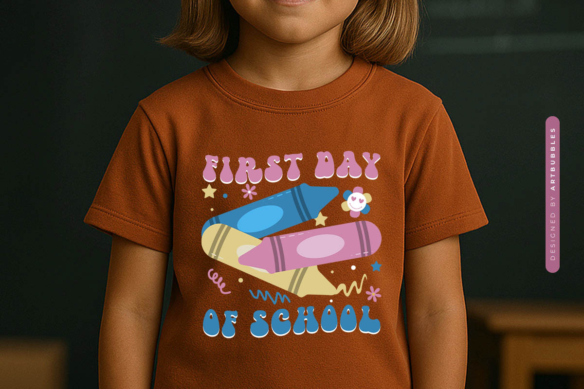 First Day of School - Back to School Retro PNG T-shirt Mockup Image.jpg