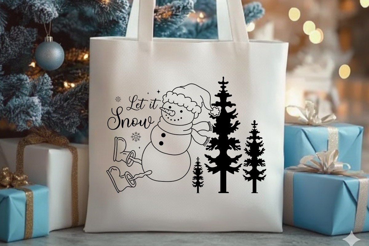 Let It Snow - Winter Snowman SVG Design Tote Bag Mockup image.jpg