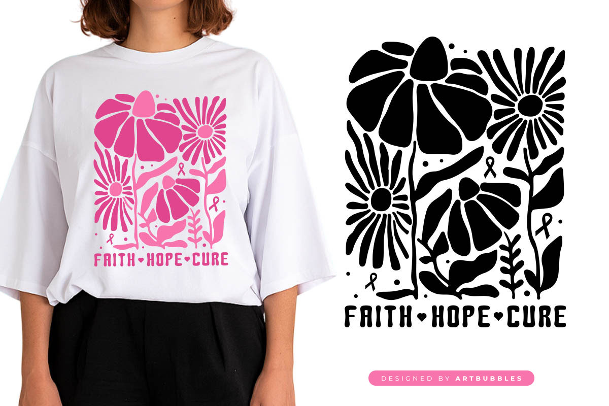 Faith Hope Cure - Retro Floral Breast Cancer SVG