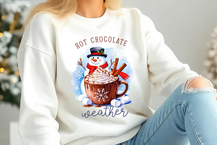 Hot Chocolate Weather - Winter Sublimation PNG Sweatshirt Mockup Image.jpg