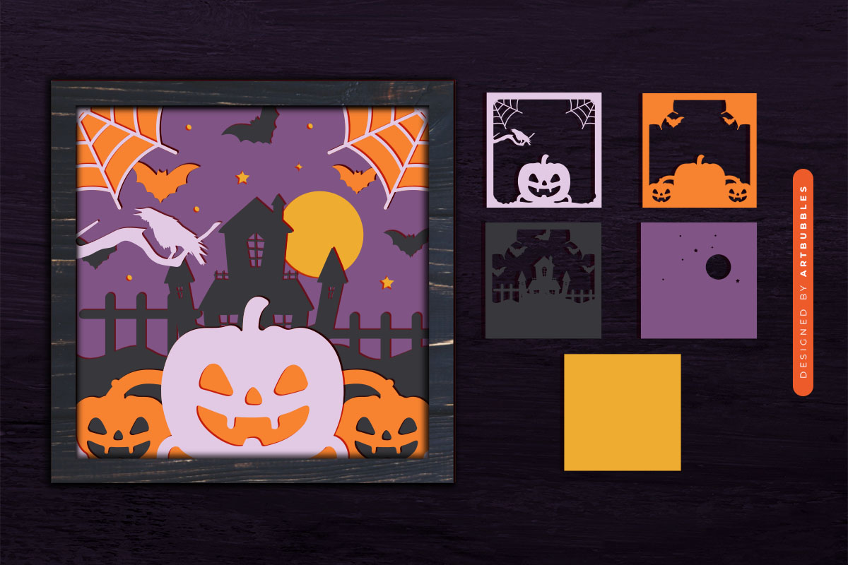 Creepy Pumpkin Halloween 3D Shadow Box SVG Image.jpg