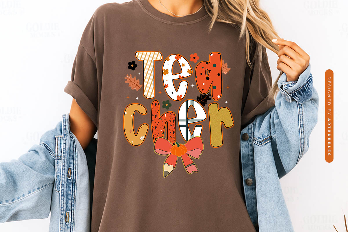 Preppy Teacher Fall Sublimation Design Shirt Mockup Image.jpg