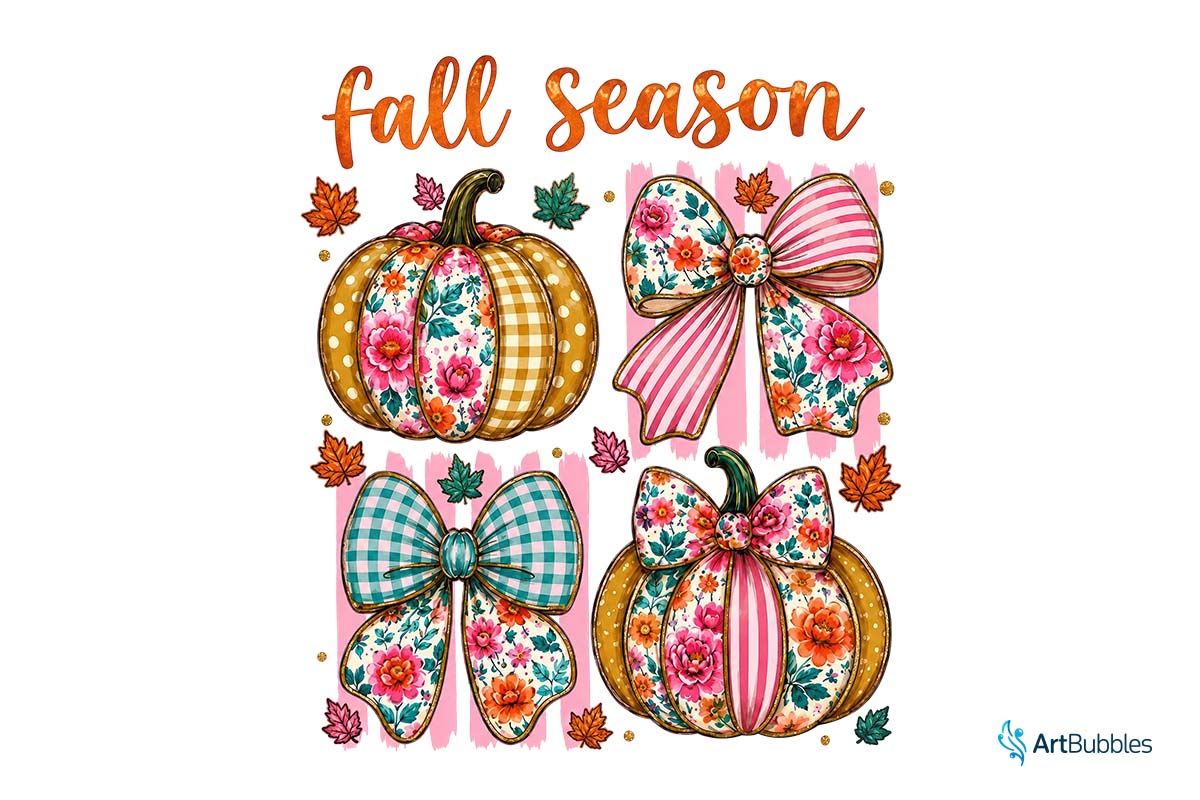 Striped Fall Season Coquette Pumpkin Sublimation PNG