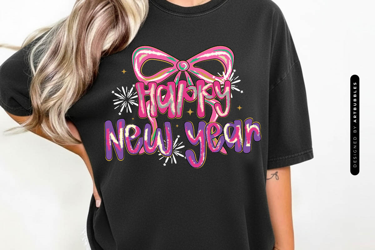 Glitter Coquette Happy New Year Sublimation Tshirt Mockup image.jpg
