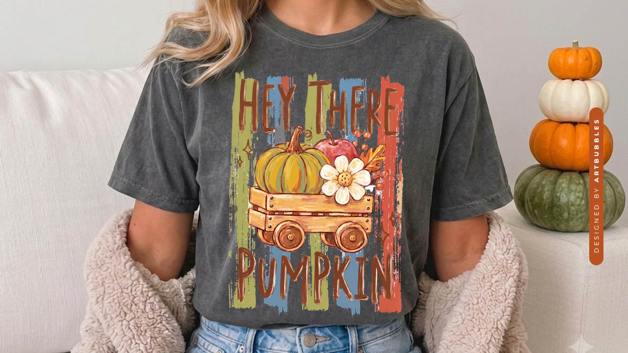 Hey There Pumpkin - Striped Fall PNG Design Shirt Mockup Image.jpg