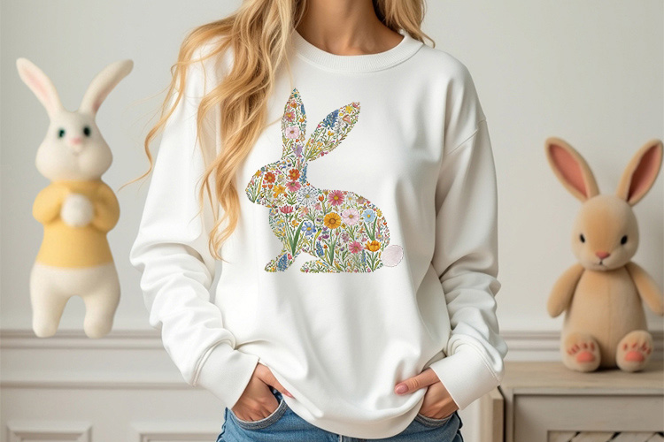 Happy Easter Floral Bunny PNG Clipart Sweatshirt Mockup Image.jpg