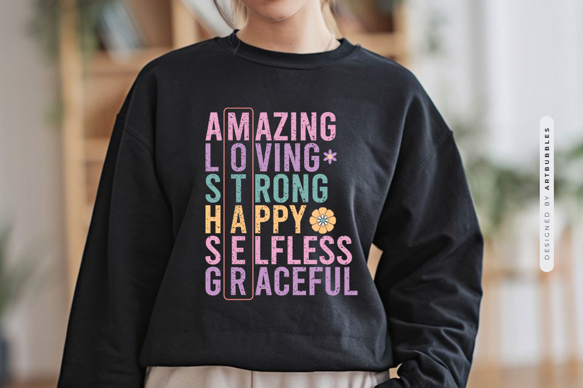 Amazing Loving Strong - Mother's Day Sublimation PNG Tshirt Mockup Image.jpg