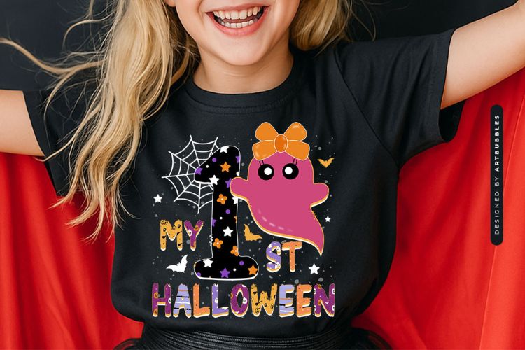 My 1st Halloween Coquette Sublimation Design Shirt Mockup Image.jpg