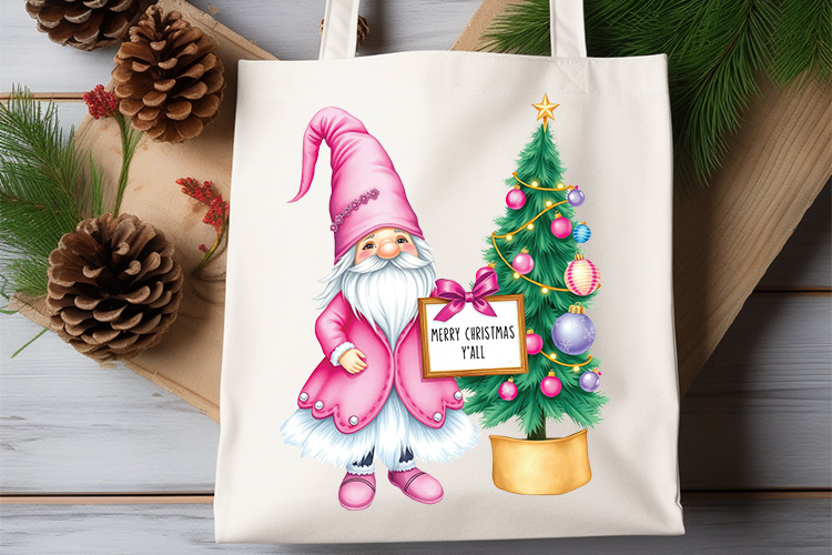 Pink Merry Christmas Y'all Sublimation Design Tote Bag Mockup Image.jpg