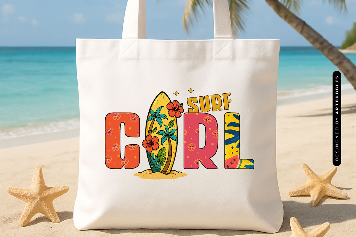 Surf Girl - Summer Sublimation Shirt Design Tote Bag Mockup Image.jpg
