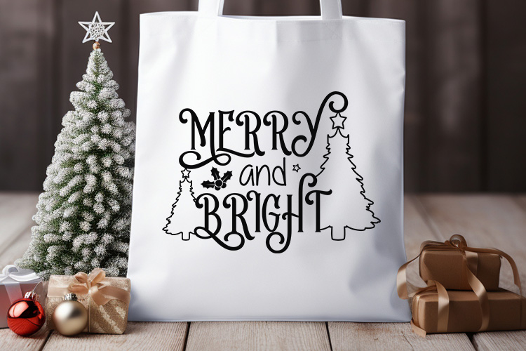 Merry and Bright - Christmas SVG Design Tote Bag Mockup Image.jpg