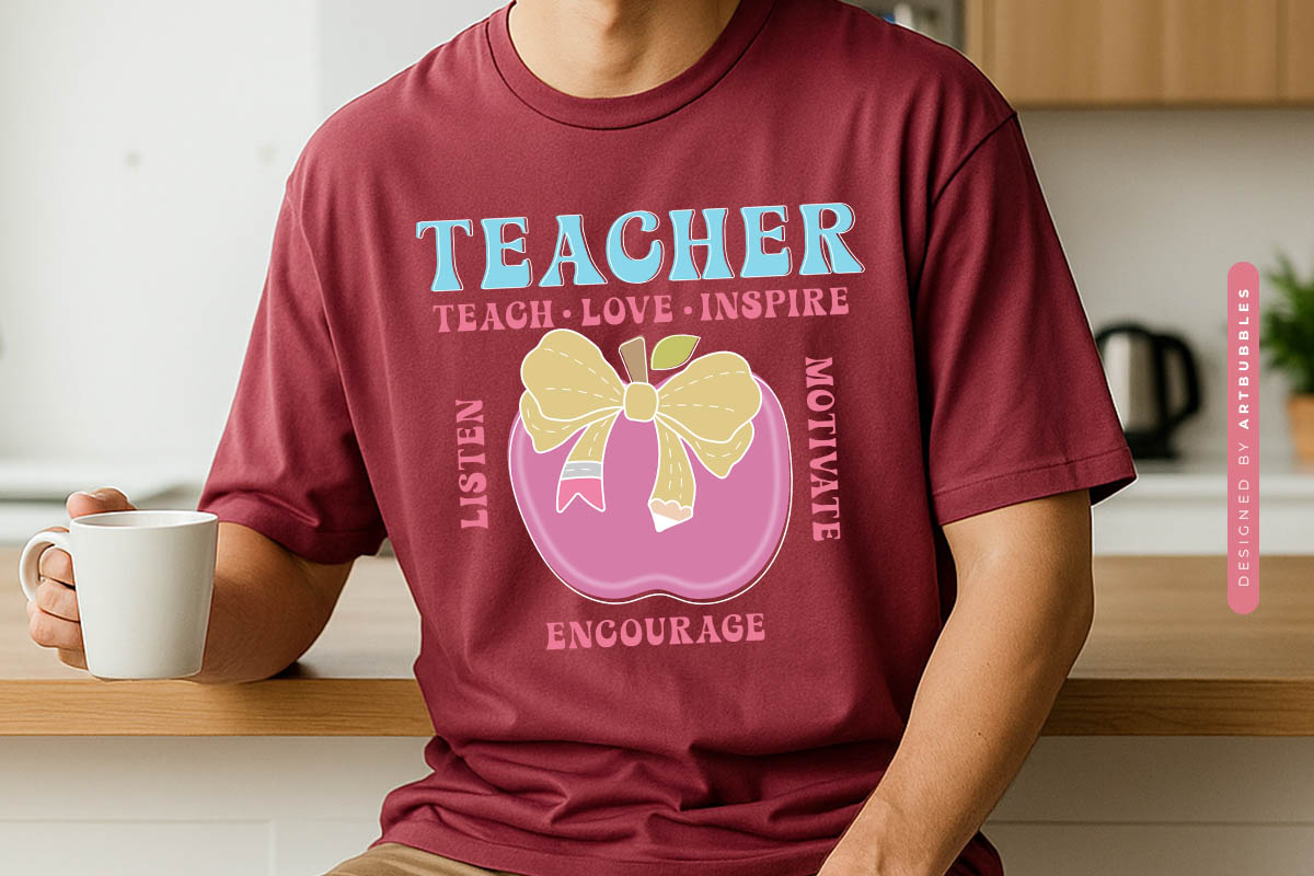 Retro Teacher Teach Love Inspire Sublimation PNG Tshirt Mockup Image.jpg