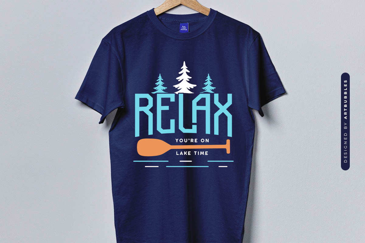 Relax You're on Lake Time SVG File Blue Shirt Mockup Image.jpg