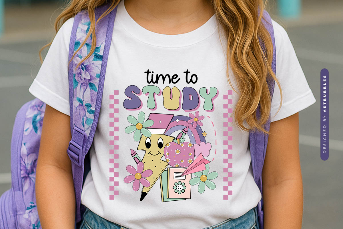 Time to Study - Back To School Sublimation Retro Shirt Mockup Image.jpg