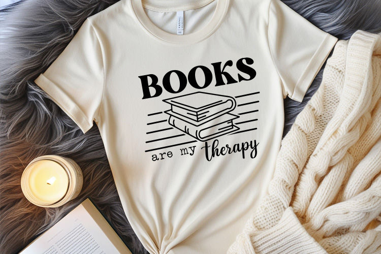 Books Are My Therapy - Reading SVG Design Tshirt Mockup Image.jpg