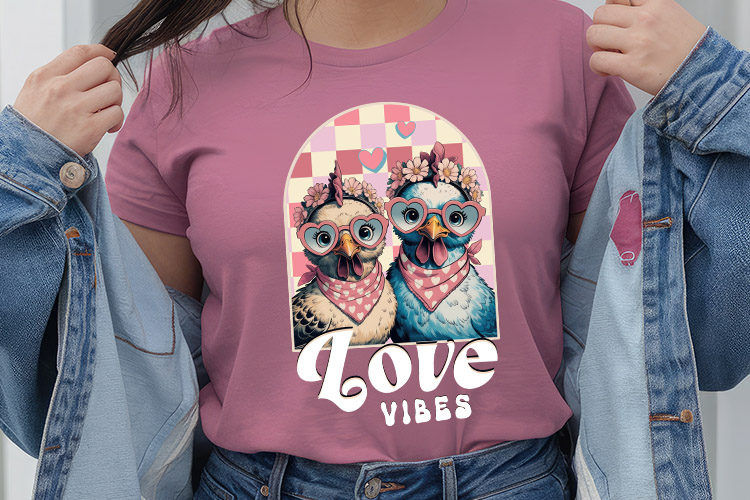 Loves Vibes - Vibrant Retro Valentines PNG Sublimation Shirt Mockup Image.jpg