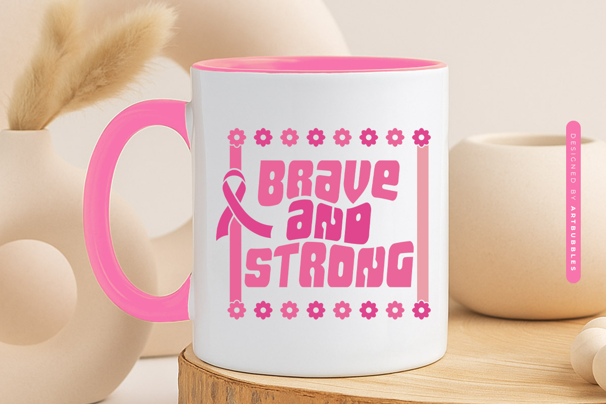 Brave and Strong - Floral Retro Breast Cancer SVG Mug Mockup image.jpg