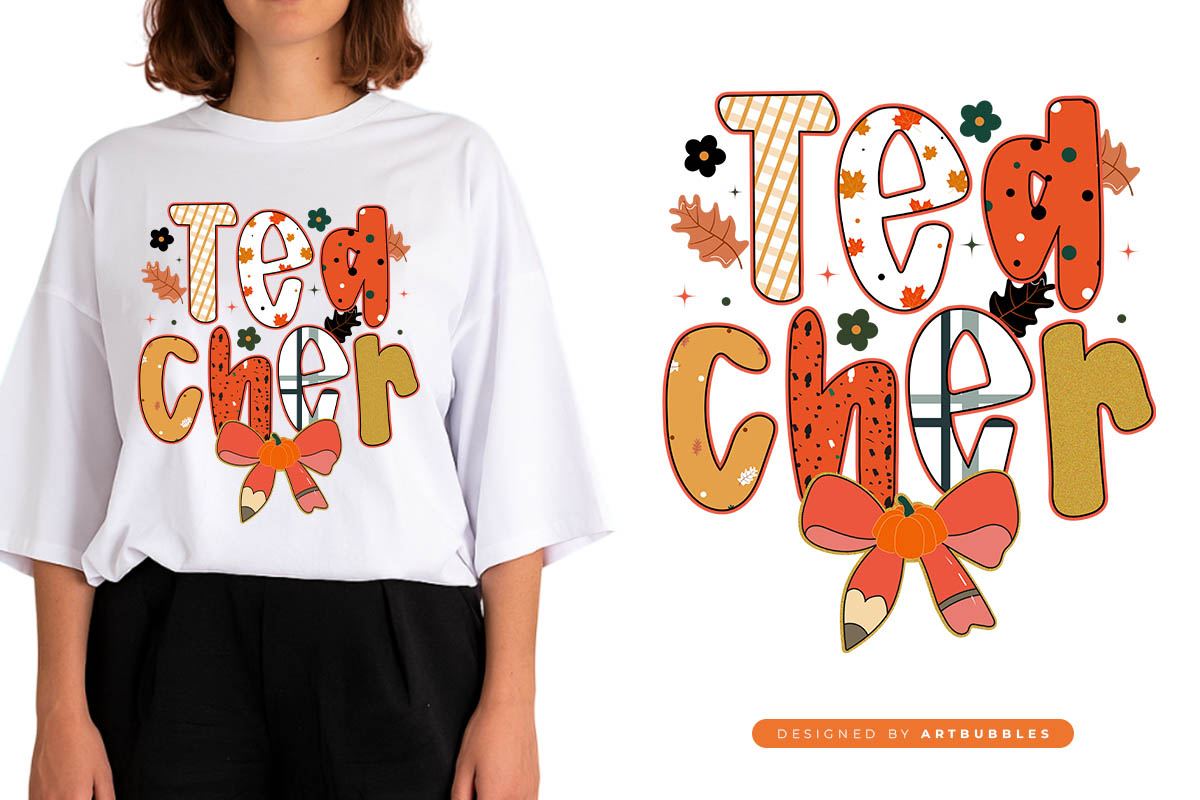 Preppy Teacher Fall Sublimation Design