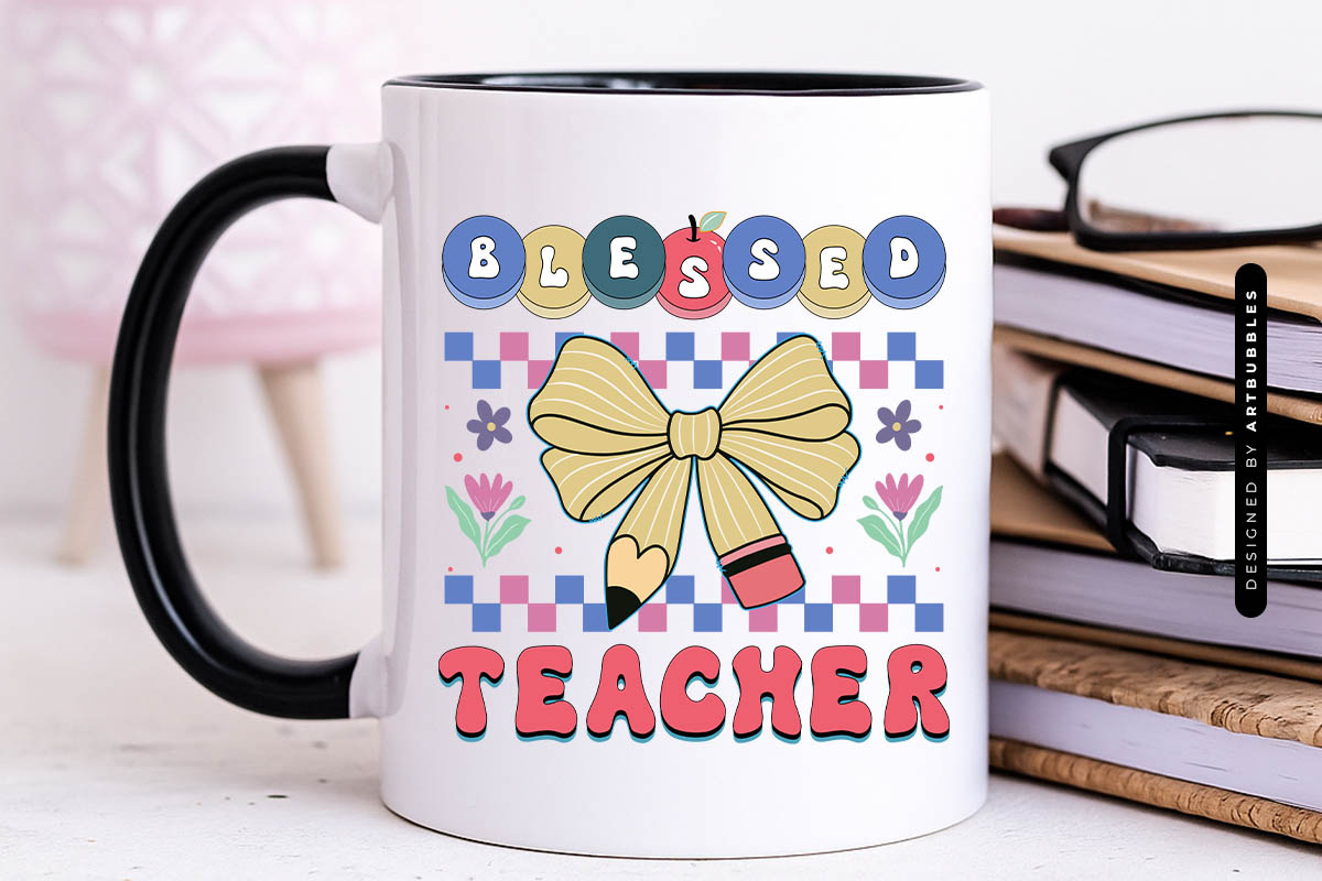 Blessed Teacher Retro Sublimation PNG Mug Mockup Image.jpg