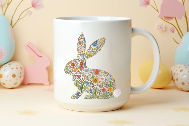 Happy Easter Floral Bunny PNG Clipart Mug Mockup Image.jpg