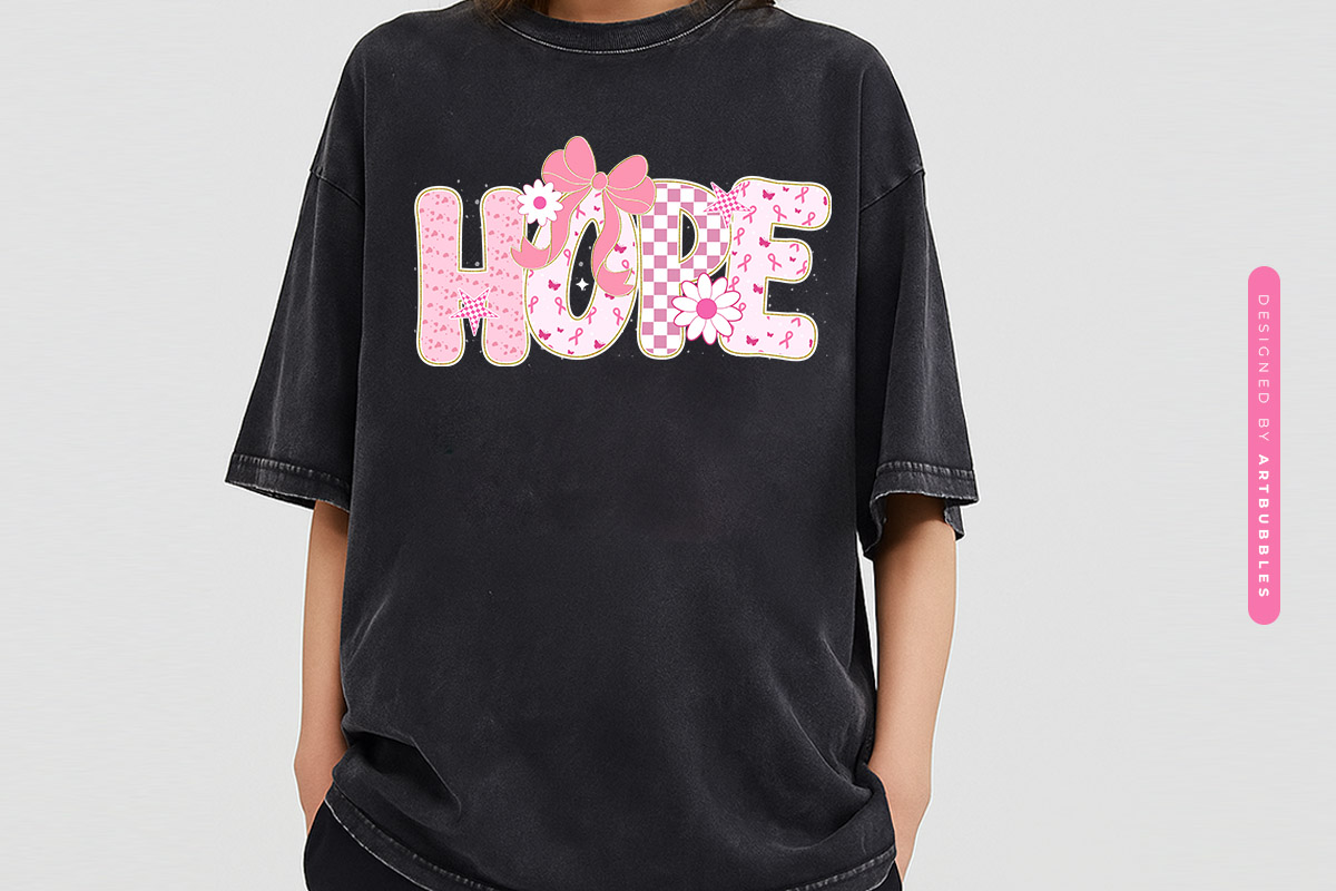 Hope - Coquette Breast Cancer Awareness Sublimation Tshirt Mockup Image.jpg