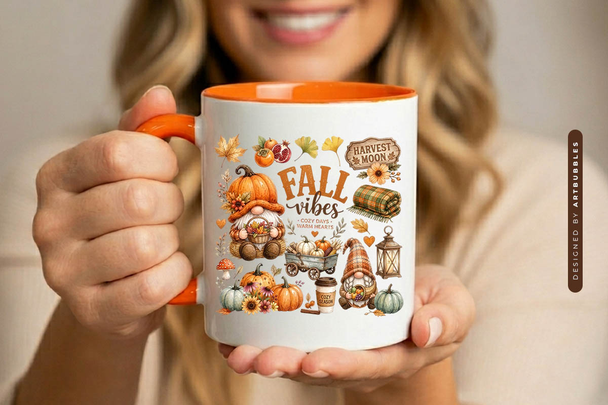 Gnome Fall Vibes PNG Sublimation Design Mug Mockup Image.jpg