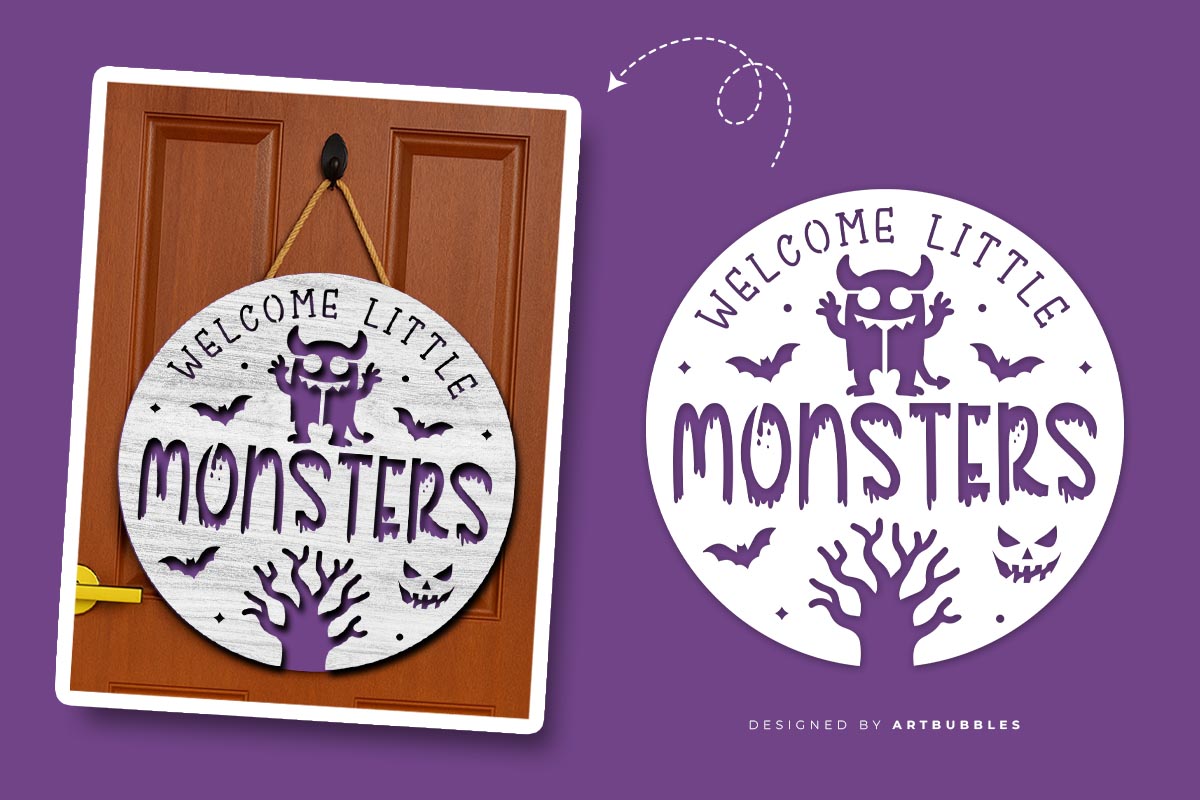 Welcome Tittle Monsters - Halloween SVG Door Hanger Image.jpg