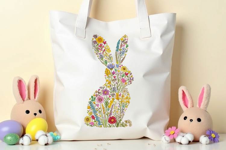 Floral Bunny Easter Clipart Illustration Tote Bag Mockup Image.jpg