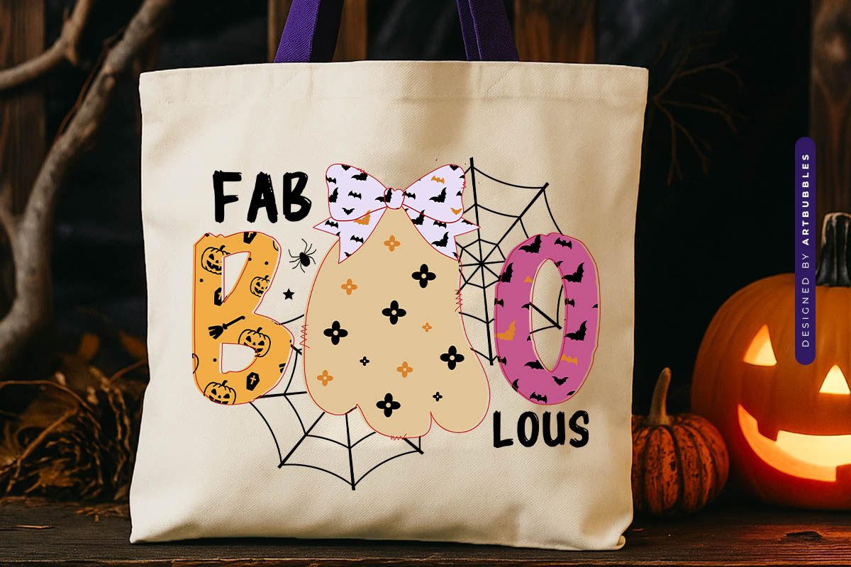 Fab Boo Lous - Halloween Coquette Bow Sublimation Tote bag Mockup Image.jpg
